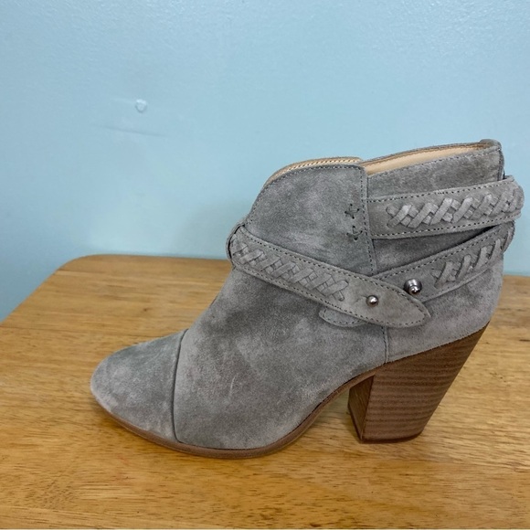Rag & Bone Harrow Belted Suede Gray Heeled Bootie Leather Sz 7 - Picture 5 of 8